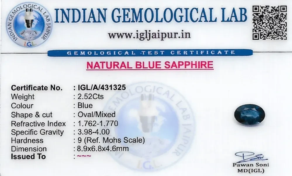 Blue Sapphire (Neelam) 9x7 MM 2.52 carats