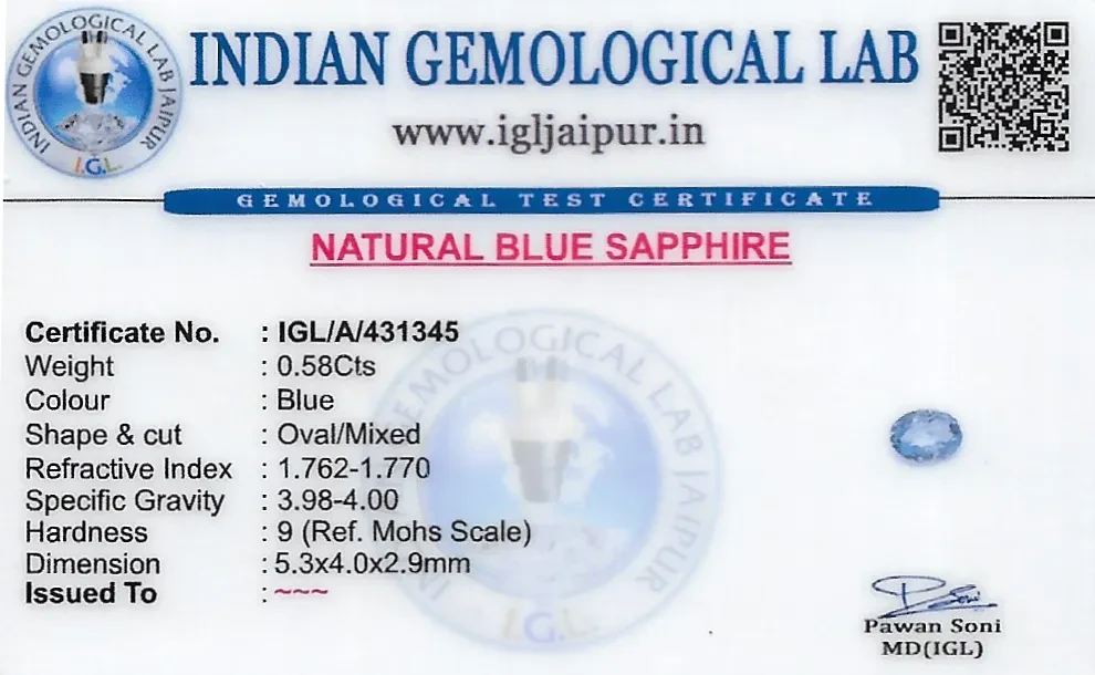 Blue Sapphire (Neelam) 5x4 MM 0.58 carats