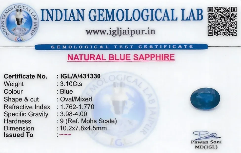 Blue Sapphire (Neelam) 10x8 MM 3.1 carats