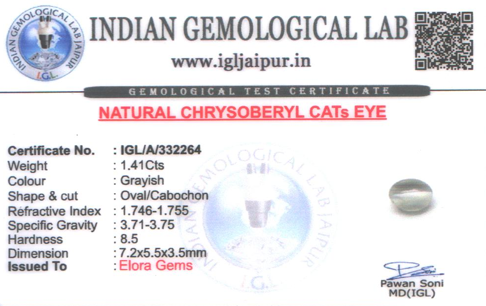 Chrysoberyl Cats Eye (Vaiduryam) 7x6 MM 1.41 carats