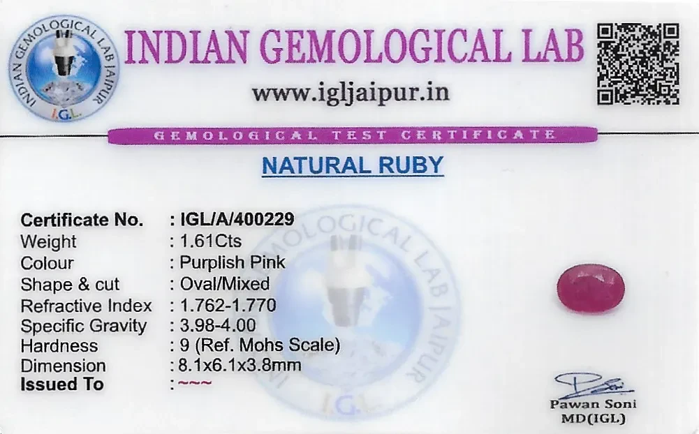 Ruby (Manik) 8x6 MM 1.61 carats