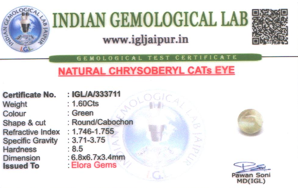 Cats Eye (Vaiduryam) 7x7 MM 1.6 carats