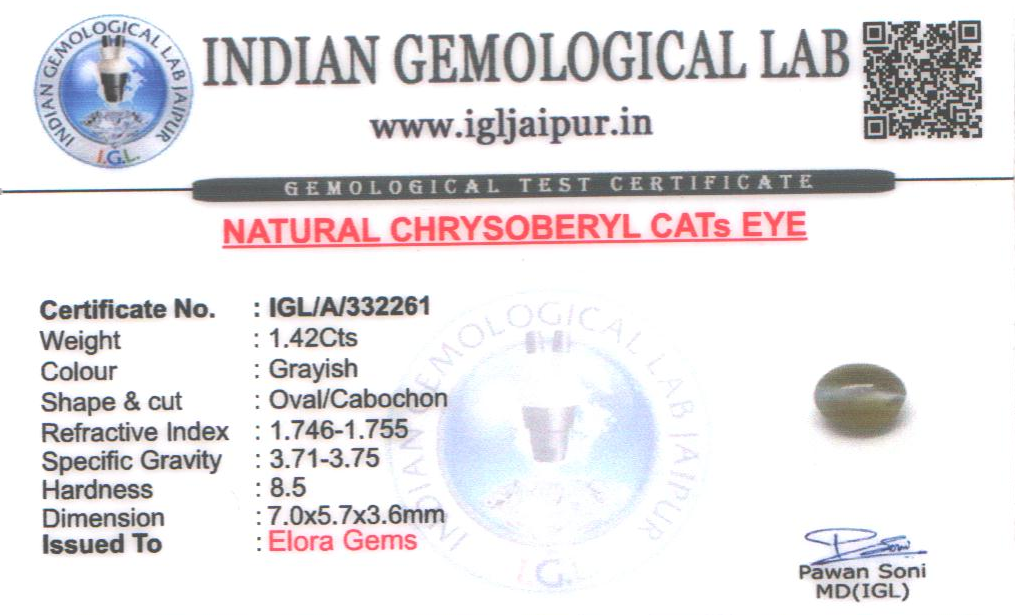 Chrysoberyl Cats Eye (Vaiduryam) 7x6 MM 1.42 carats