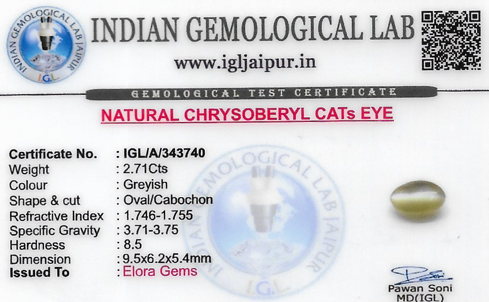 Chrysoberyl Cats Eye (Vaiduryam) 8x7 MM 2.71 carats