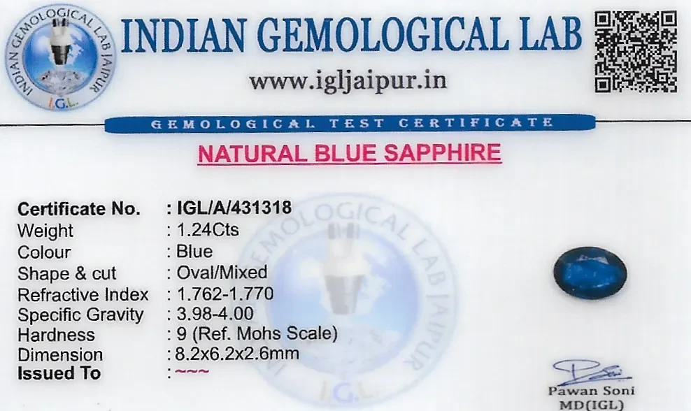 Blue Sapphire (Neelam) 8x6 MM 1.24 carats