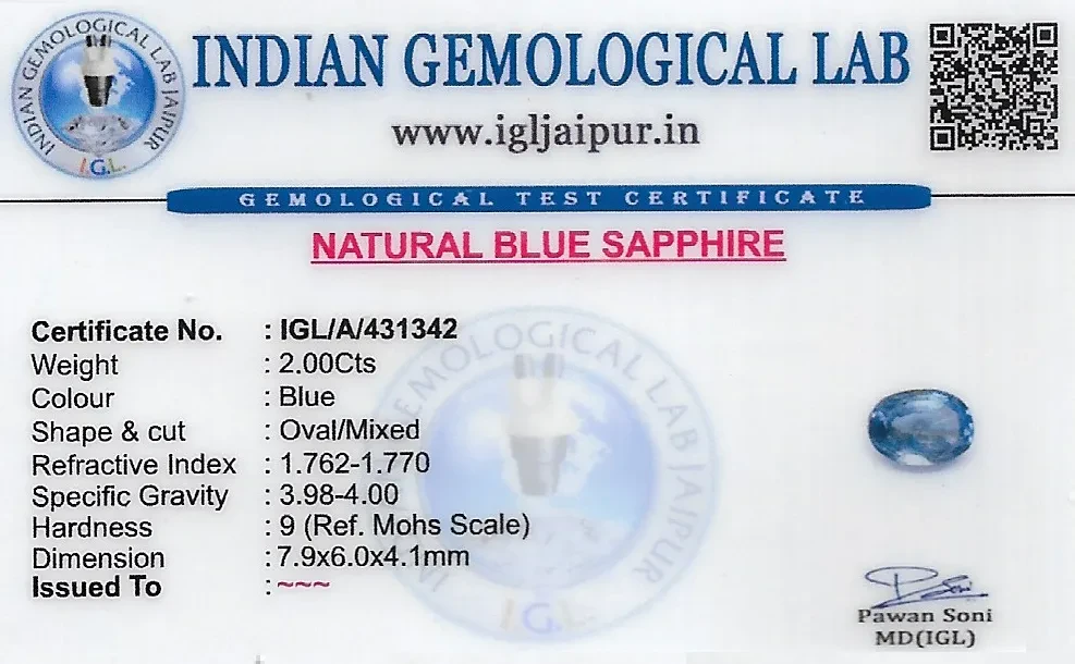 Blue Sapphire (Neelam) 8x6 MM 2 carats