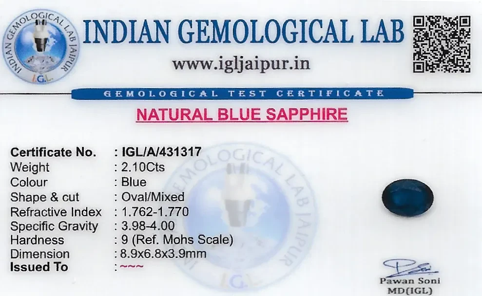 Blue Sapphire (Neelam) 9x7 MM 2.1 carats