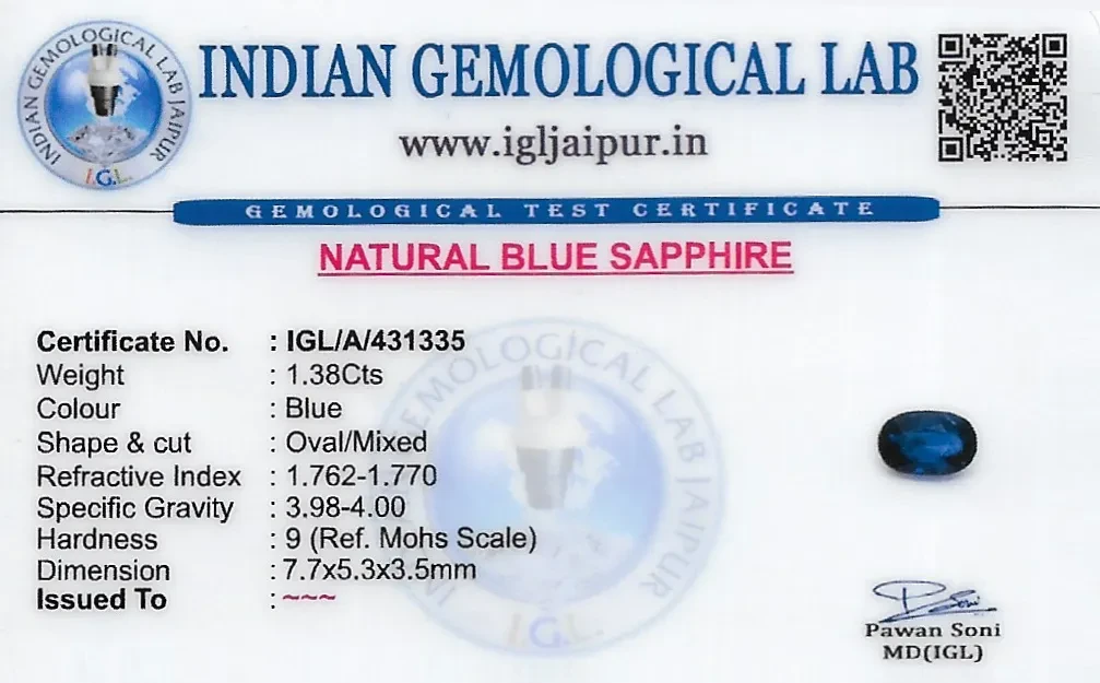 Blue Sapphire (Neelam) 8x5 MM 1.38 carats