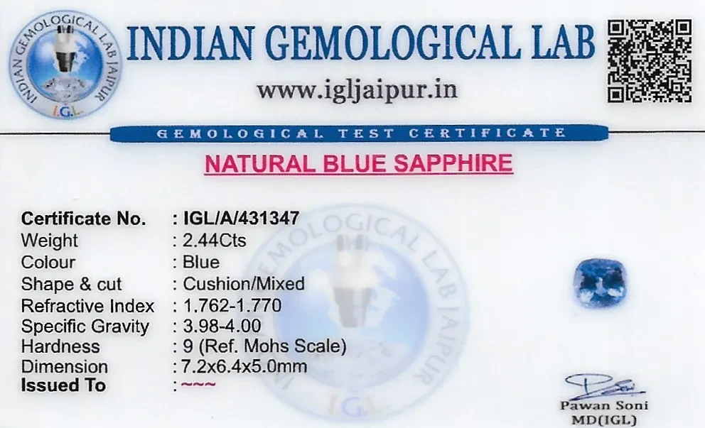 Blue Sapphire (Neelam) 7x6 MM 2.44 carats