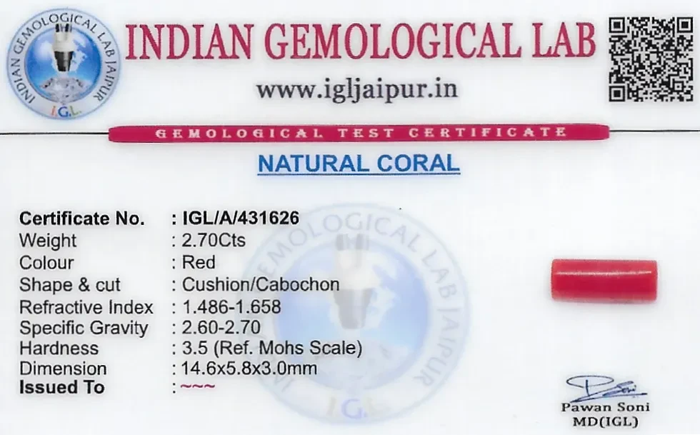 Red Coral (Pavalam) 15x6 MM 2.7 carats