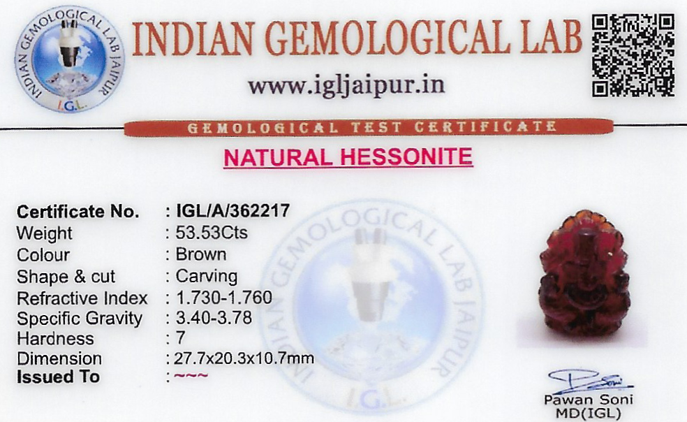 Hessonite (Gomed) Ganesh Carving Gem Stones 28x20 MM 53.53 carats