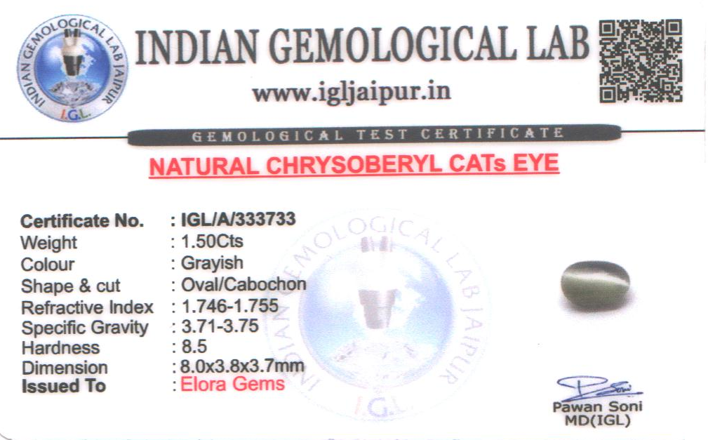 Chrysoberyl Cats Eye (Vaiduryam) 8x4 MM 1.5 carats