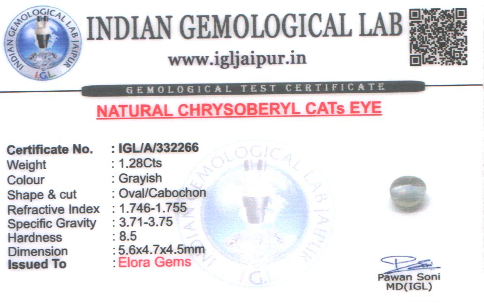 Chrysoberyl Cats Eye (Vaiduryam) 6x5 MM 1.28 carats