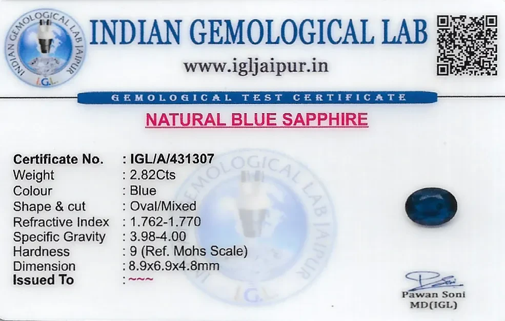 Blue Sapphire (Neelam) 9x7 MM 2.82 carats