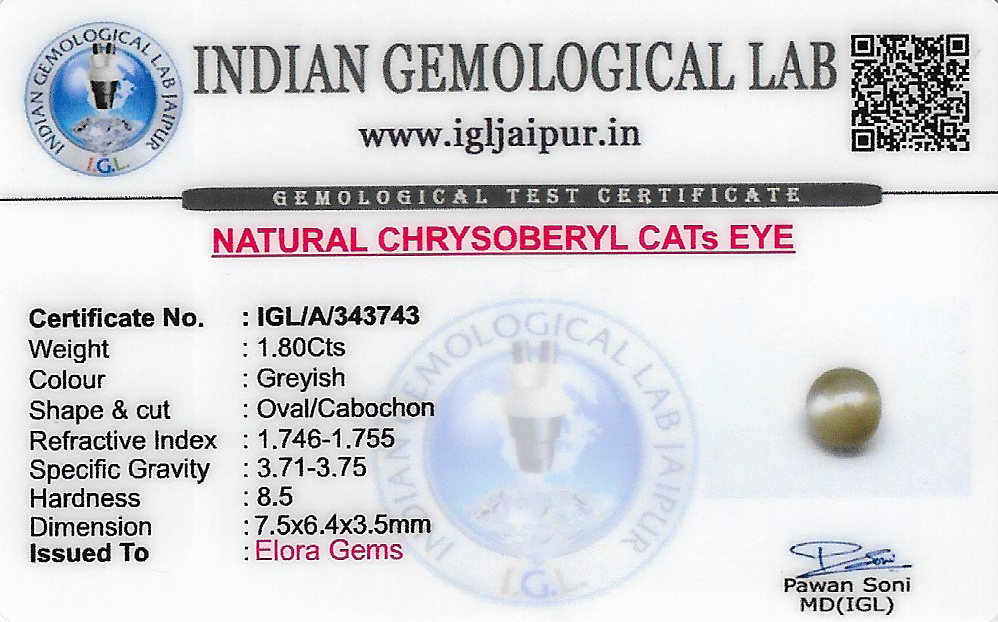 Chrysoberyl Cats Eye (Vaiduryam) 8x6 MM 1.8 carats