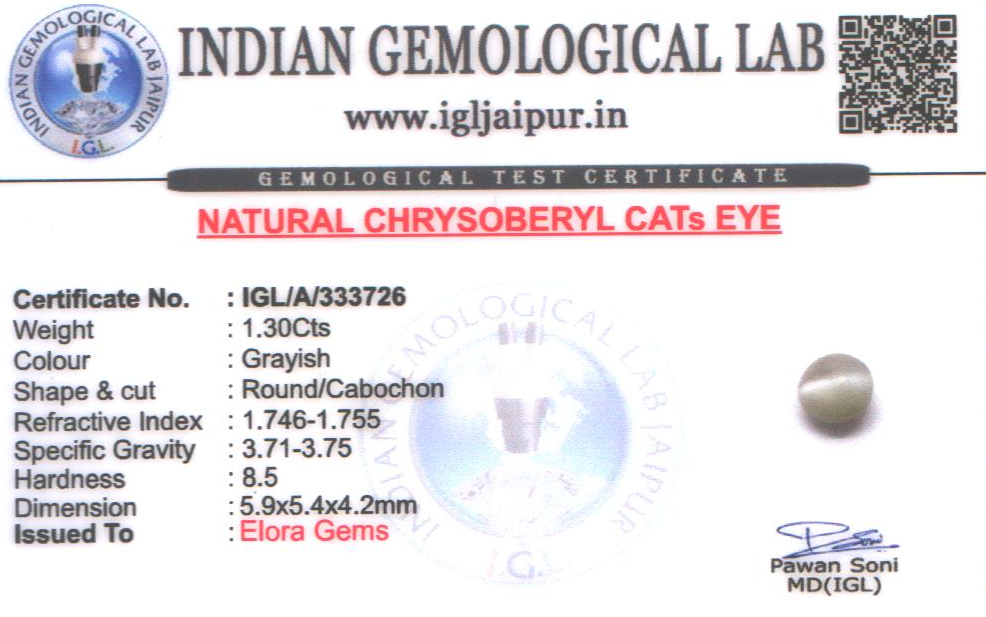 Chrysoberyl Cats Eye (Vaiduryam) 6x5 MM 1.3 carats
