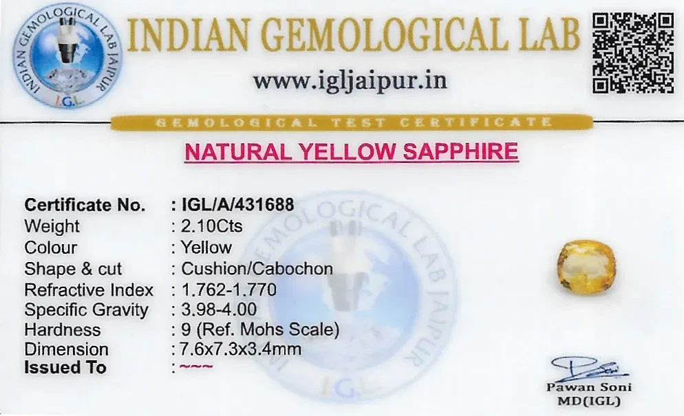 Yellow Sapphire (Pukhraj) 8x7 MM 2.1 carats
