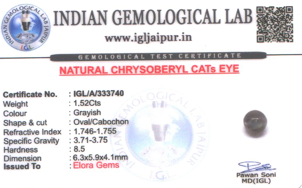 Chrysoberyl Cats Eye (Vaiduryam) 6x6 MM 1.52 carats
