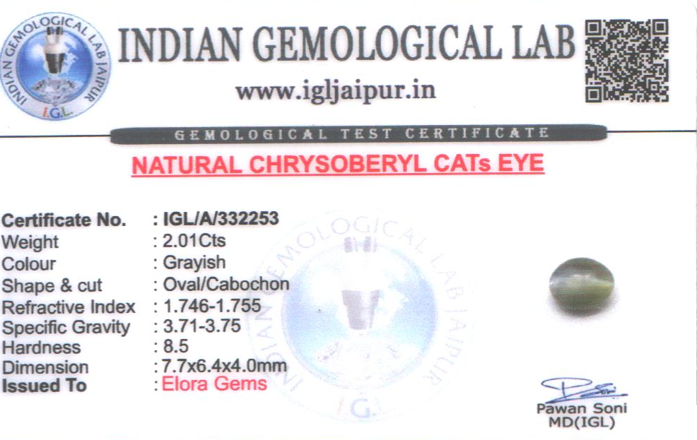 Chrysoberyl Cats Eye (Vaiduryam) 8x6 MM 2.01 carats