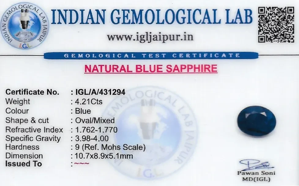 Blue Sapphire (Neelam) 11x9 MM 4.21 carats
