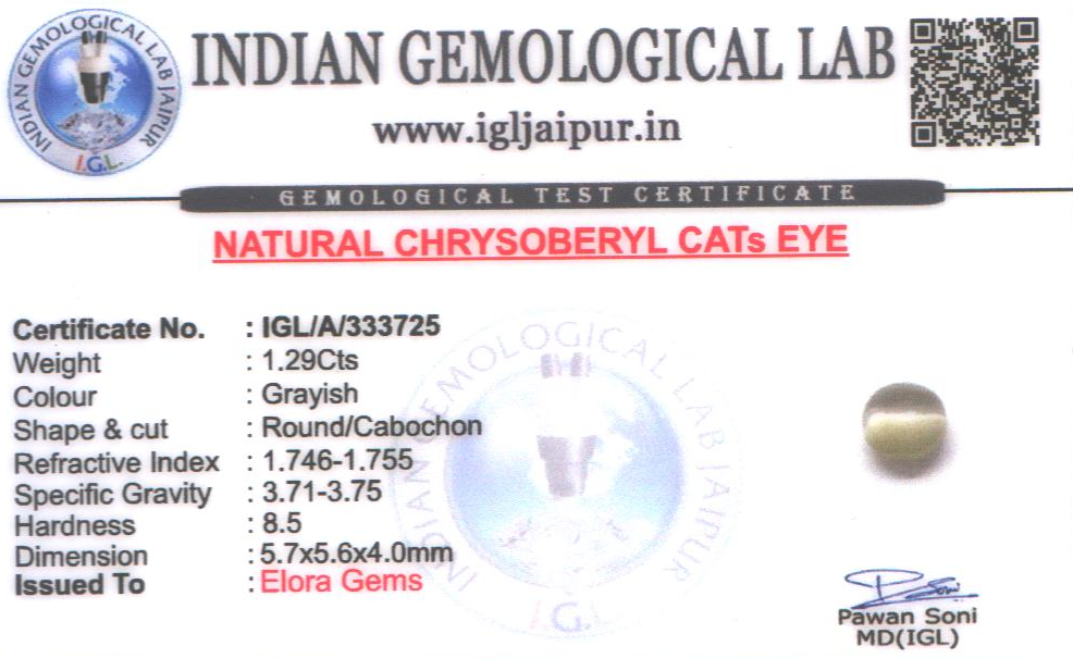 Chrysoberyl Cats Eye (Vaiduryam) 6x6 MM 1.29 carats