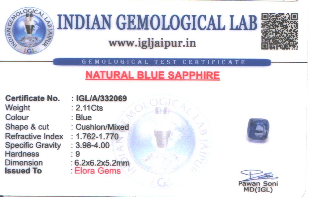 Blue Sapphire (Neelam) 6x6 MM 2.11 carats