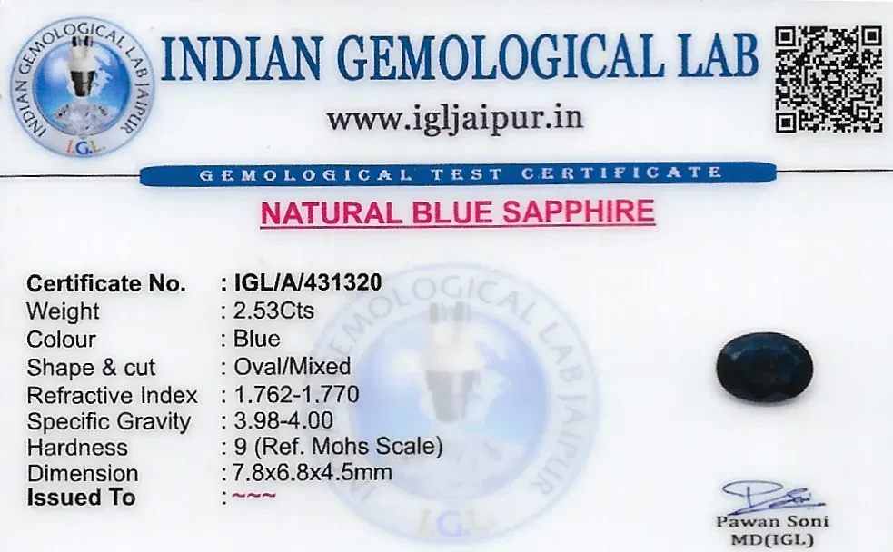 Blue Sapphire (Neelam) 8x7 MM 2.53 carats