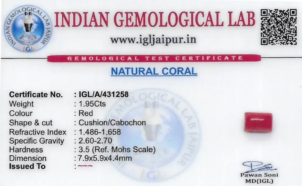 Red Coral (Pavalam) 8x6 MM 1.95 carats