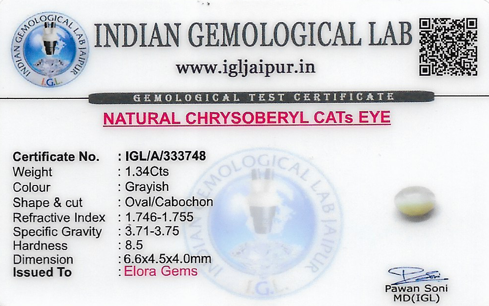 Chrysoberyl Cats Eye (Vaiduryam) 7x5 MM 1.34 carats