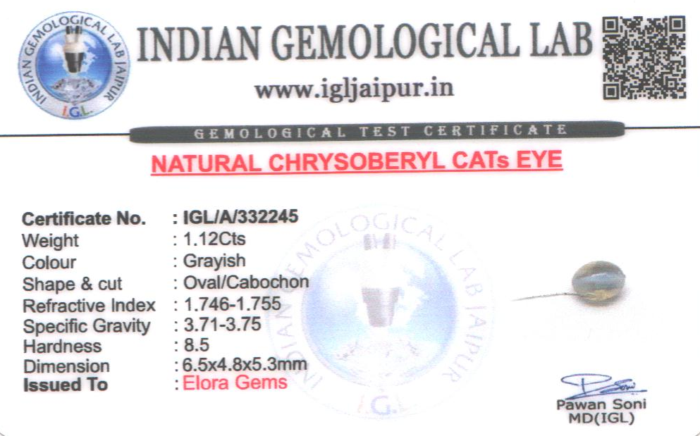 Chrysoberyl Cats Eye (Vaiduryam) 7x5 MM 1.12 carats