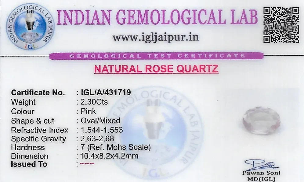 Rose Quartz 10x8 MM 2.3 carats