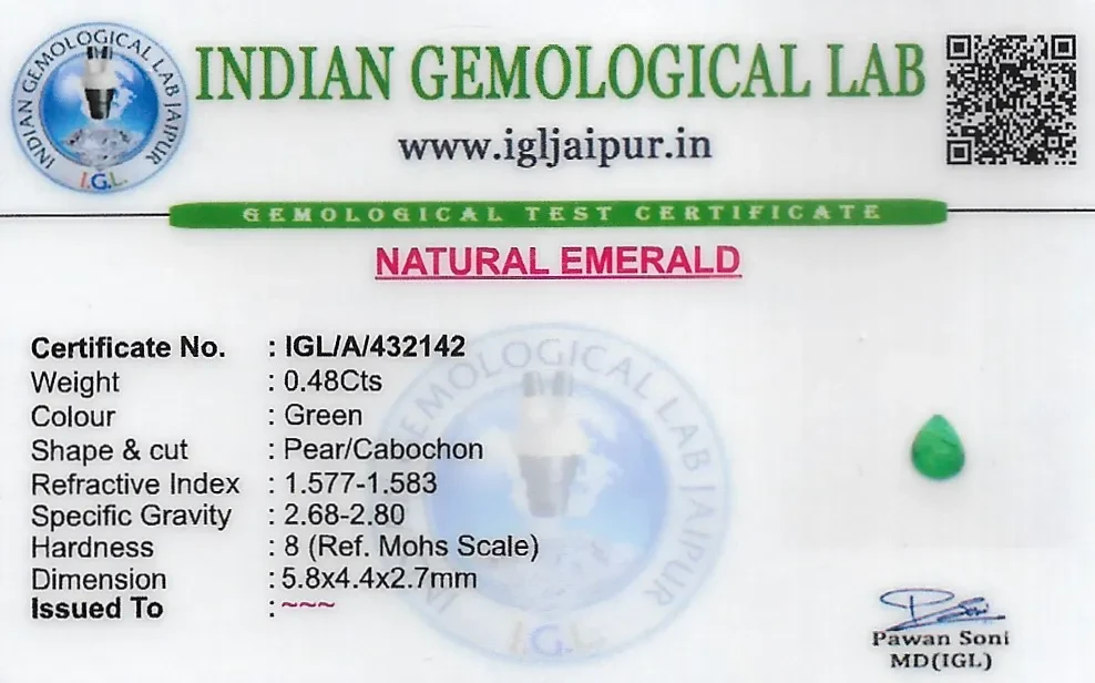 Emerald (Maragadham) 6x4 MM 0.48 carats