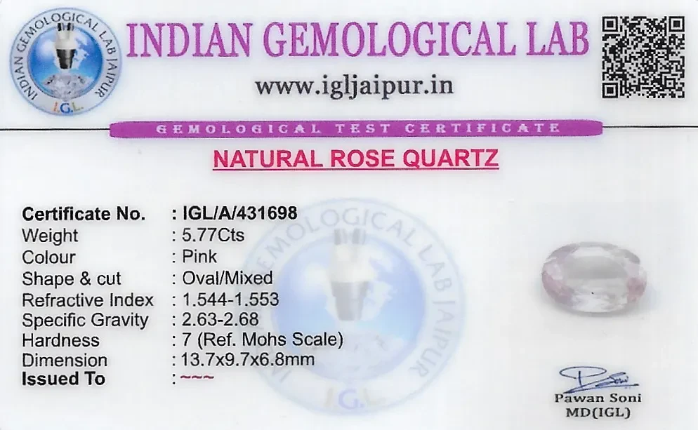 Rose Quartz 14x10 MM 5.77 carats