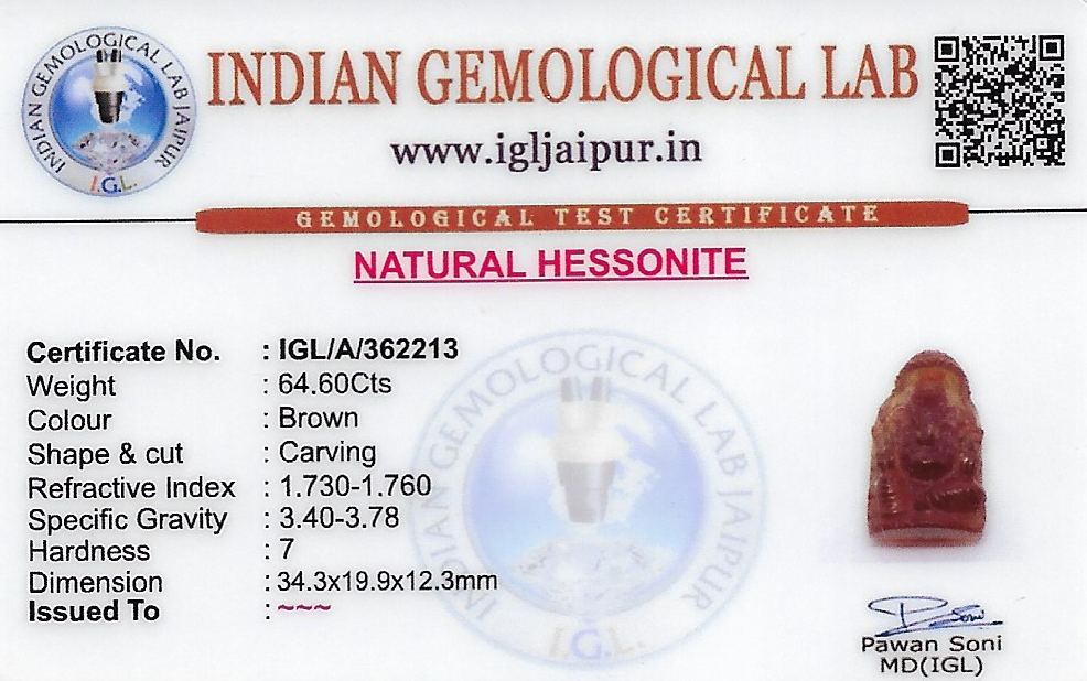 Ganesh Hessonite (Gomed)  Carving Gem Stones 34x20 MM 64.6 carats