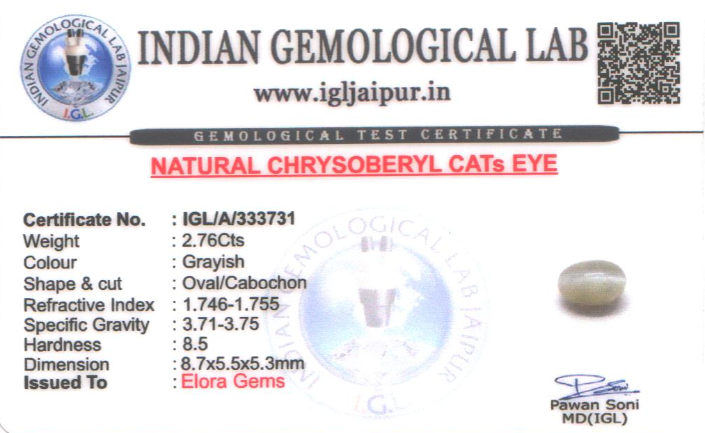 Chrysoberyl Cats Eye (Vaiduryam) 9x6 MM 2.76 carats