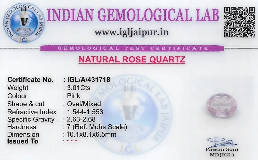 Rose Quartz 10x8 MM 3.01 carats