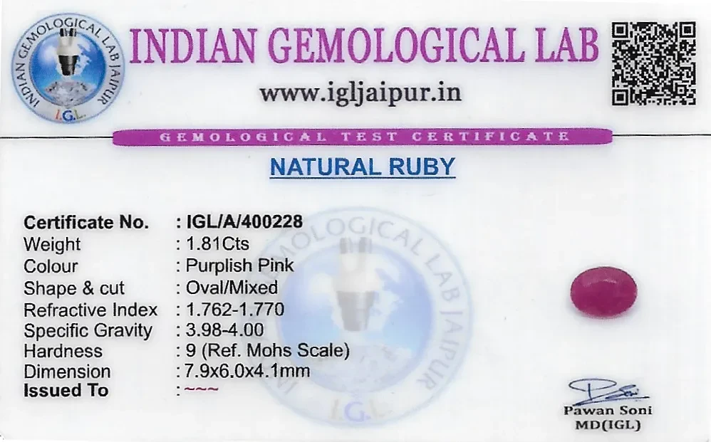 Ruby (Manik) 8x6 MM 1.81 carats