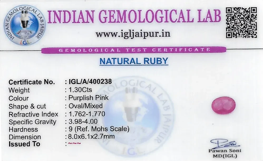 Ruby (Manik) 8x6 MM 1.3 carats