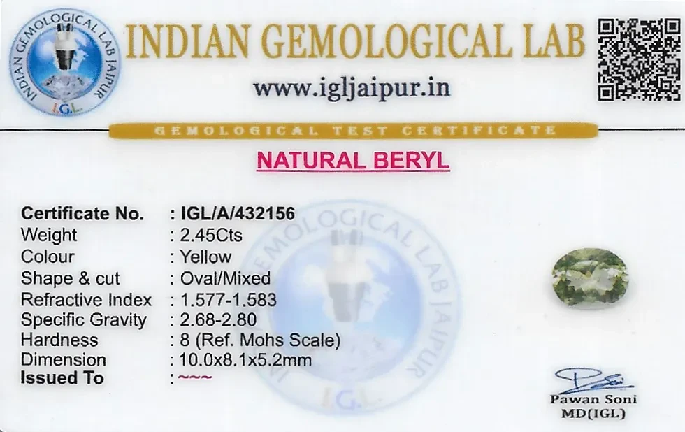 Beryl 10x8 MM 2.45 carats