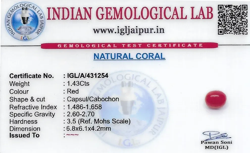 Red Coral (Pavalam) 7x6 MM 1.43 carats