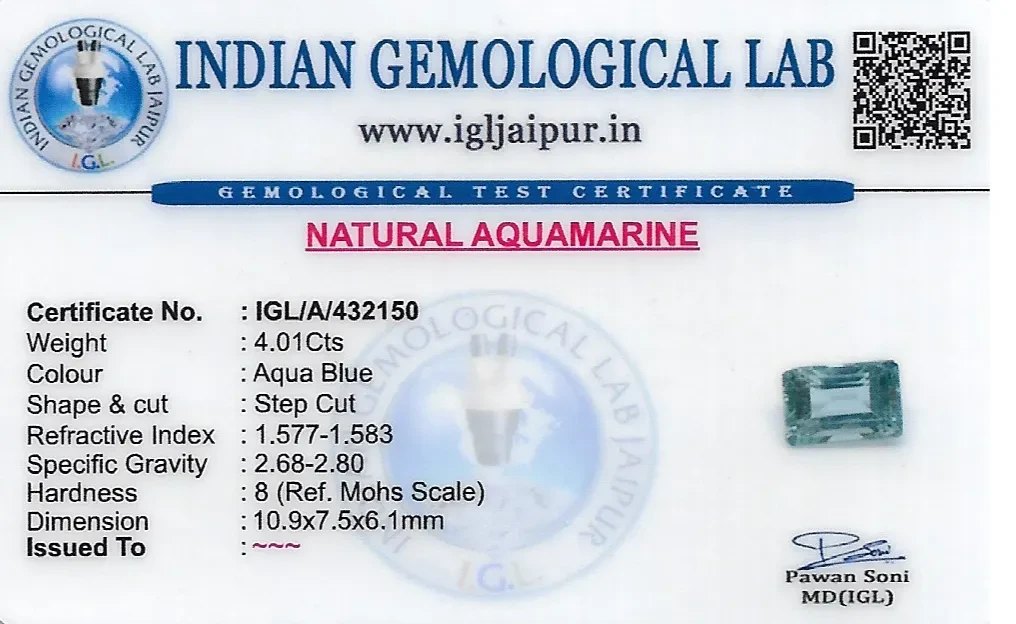 Aquamarine 11x8 MM 4.01 carats