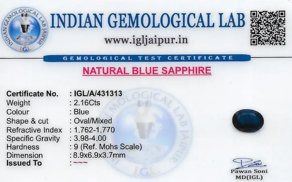 Blue Sapphire (Neelam) 9x7 MM 2.16 carats