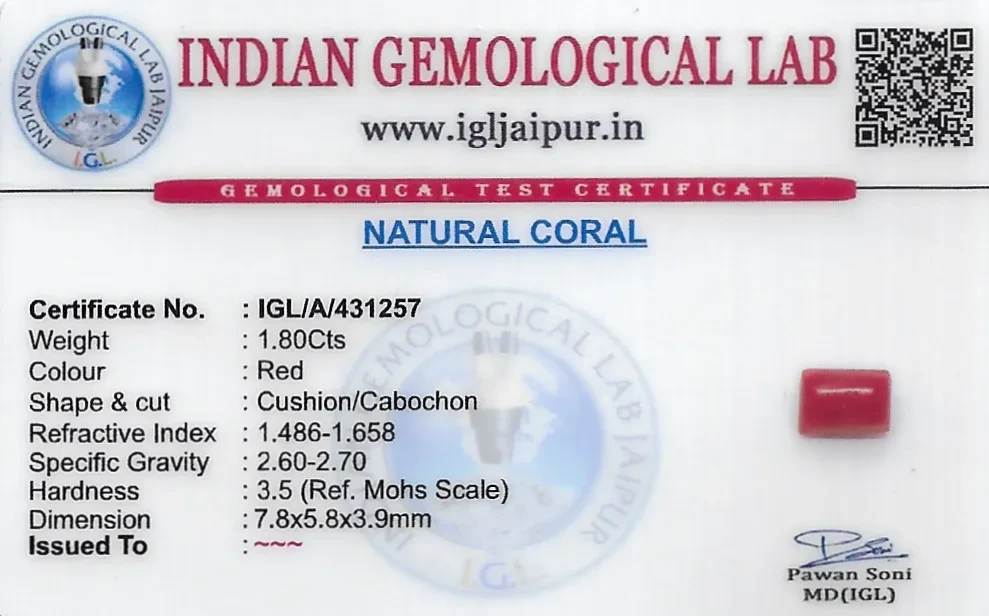 Red Coral (Pavalam) 8x6 MM 1.8 carats