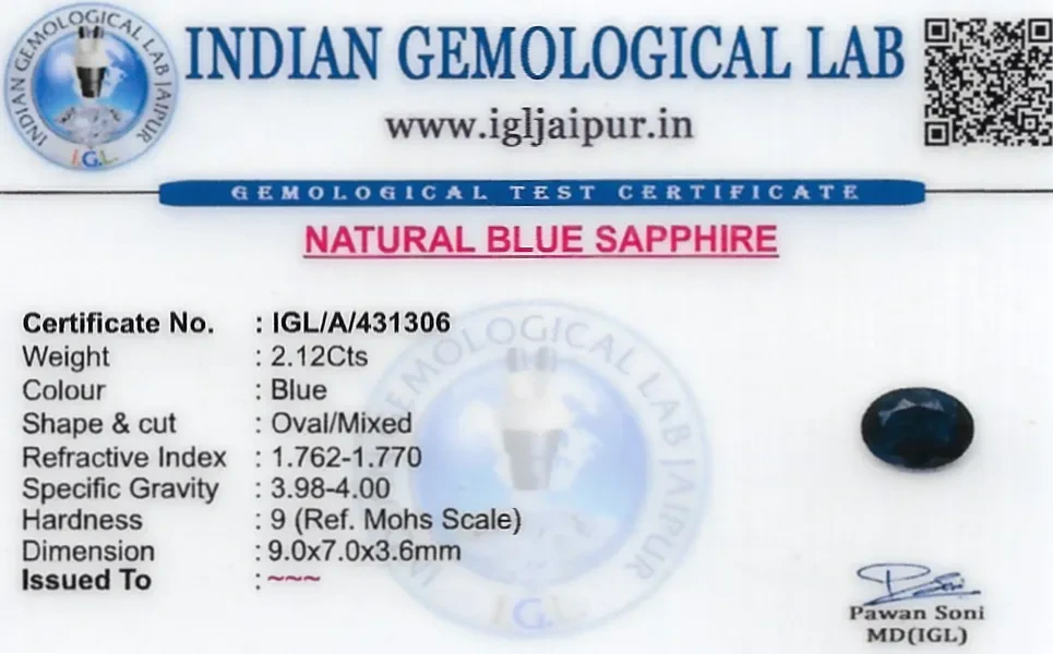 Blue Sapphire (Neelam) 9x7 MM 2.12 carats
