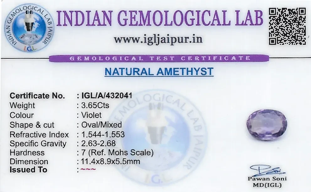 Amethyst 11x9 MM 3.65 carats