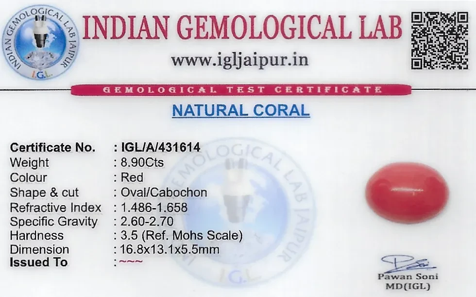 Red Coral (Pavalam) 17x13 MM 8.9 carats