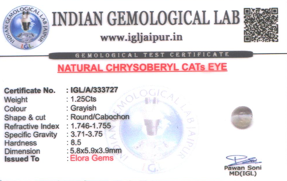 Chrysoberyl Cats Eye (Vaiduryam) 6x6 MM 1.25 carats