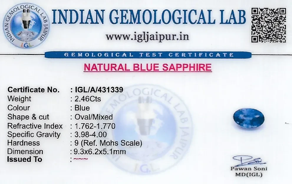 Blue Sapphire (Neelam) 9x6 MM 2.46 carats