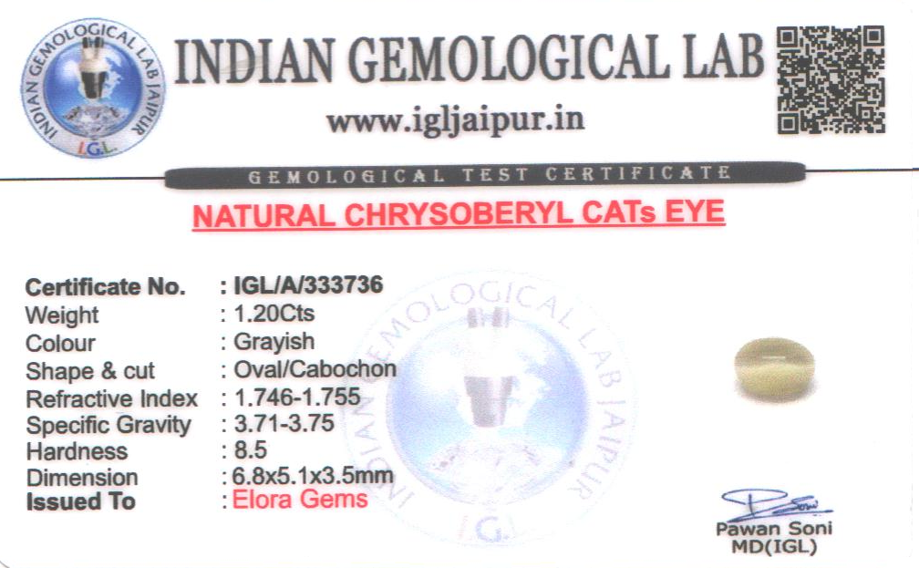 Chrysoberyl Cats Eye (Vaiduryam) 7x5 MM 1.2 carats