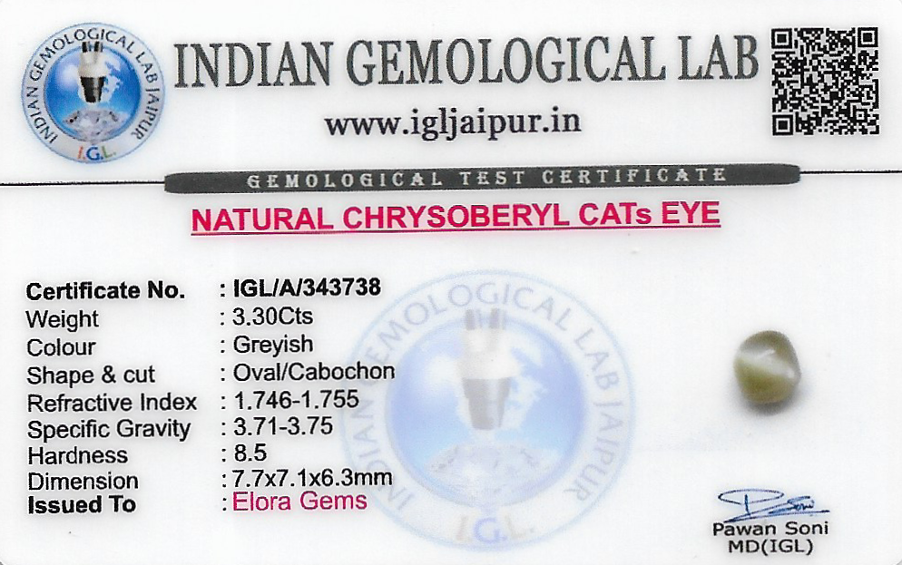 Chrysoberyl Cats Eye (Vaiduryam) 8x7 MM 3.3 carats